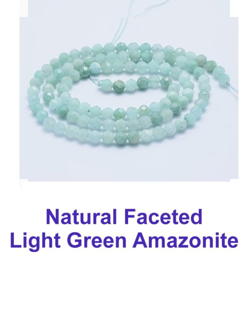 Natural Faceted Light Green Amazonite Stone Beads 6mm  15" Strand